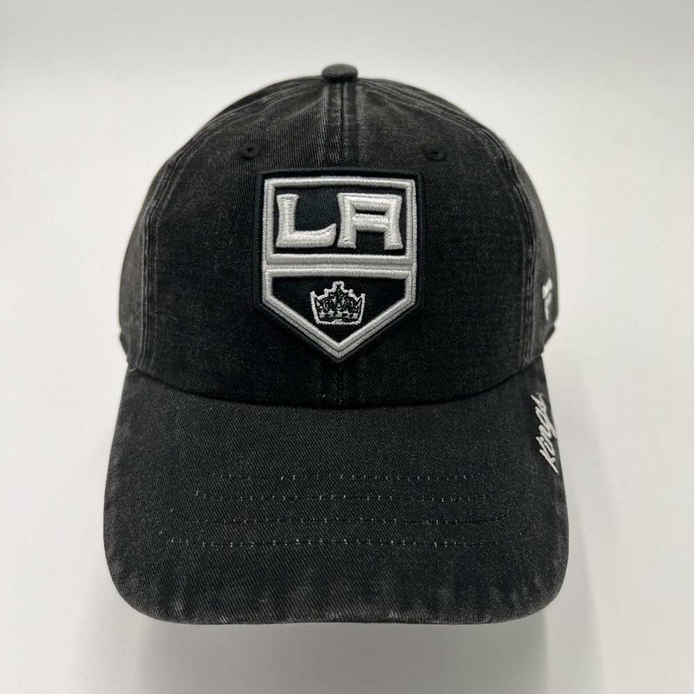 Fanatics LA Kings NHL Hat Mens Black Acid Wash Distressed Adjustable Dad Cap